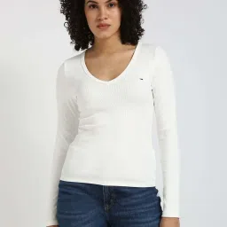 Tommy Hilfiger White Cotton Solid T-Shirt image 1