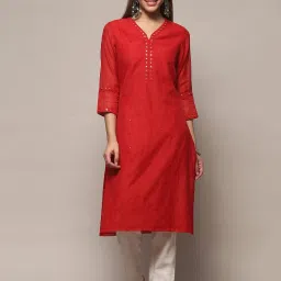 Biba Red Embroidered Straight Kurta image 1
