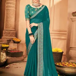 Saree Mall Blue Embellished Sarees With Unstitched Blouse-image-62