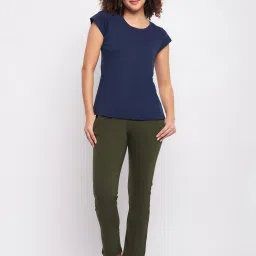 Clovia Blue & Green Cotton T-Shirt With Pyjamas image 1