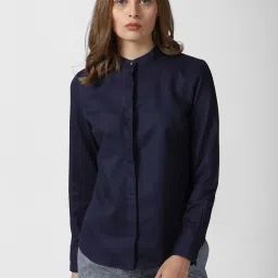 Van Heusen Navy Cotton Self Pattern Shirt image 1