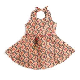 The Magic Wand Kids Peach & Grey Cotton Printed Dress image 1