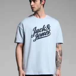 Jack & Jones Blue Cotton Loose Fit Printed T-Shirt image 1