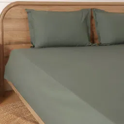 Westside Home Solid Green King Bed Flat Sheet and Pillowcase Set image 1