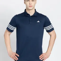 adidas Blue Regular Fit Striped Golf Polo T-Shirt image 1
