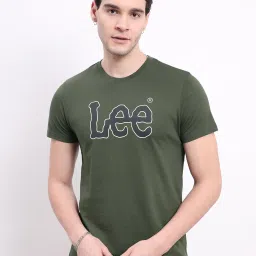 Lee Olive Slim Fit Logo Print Cotton Crew T-Shirt image 1