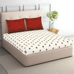 Spaces Cream Polycotton Floral 132 TC Double Bedsheet with 2 Pillow Covers image 3