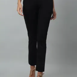 Crozo By Cantabil Black Cotton Lycra Regular Fit Mid Rise Trousers image 1