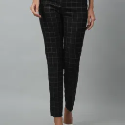 Crozo By Cantabil Black & White Cotton Lycra Checks Regular Fit Mid Rise Trousers image 1