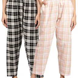 Kryptic Pink & Black Cotton Checks Lounge Pants (Pack Of 2) image 1