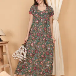 Sweet Dreams Green Cotton Floral Short sleeve Night Dress image 1
