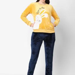 Sweet Dreams Yellow Fleece Graphic Full Sleeves Top and Pyjama image 1