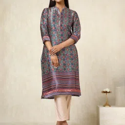 Soch Teal Mashru Printed Kurta image 1