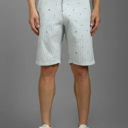 Louis Philippe Grey Cotton Slim Fit Striped Shorts image 1