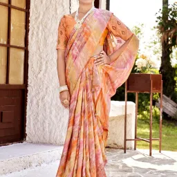 Saree Mall Orange Woven Saree With Unstitched Blouse image 1