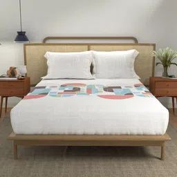 URBAN SPACE Peach-Coloured Geometric Cotton 144 TC Queen Bedsheet With 2 Pillow Covers image 2