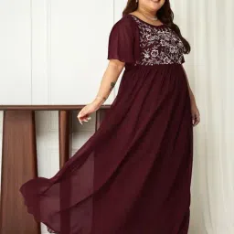 Miss Chase A+ Purple Embroidered A-Line Dress image 2