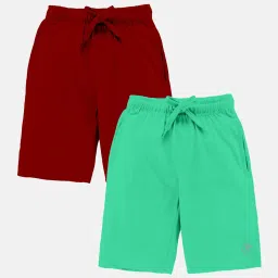 Kiddopanti Kids Red & Green Solid Shorts (Pack Of 2) image 1