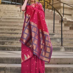Elora Pink Silk Woven Saree With Unstitched Blouse image 1