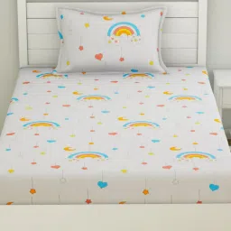 Haus & Kinder Kids Digital Magic Printed White 186 TC Cotton Bed Sheet with 1 Pillow Cover image 2