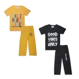 Vimal Jonney Kids Yellow & Black Printed T-Shirt Set-picture-36