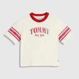 TOMMY HILFIGER Girls Ancient White Cotton Printed T-Shirt image 1