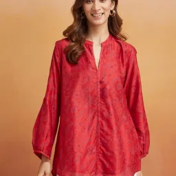 Fabindia Red Cotton Silk Regular Fit Printed Tunic image 1