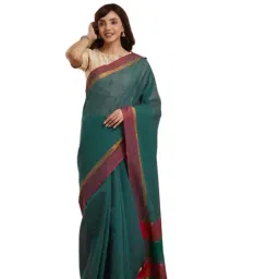Fabindia Teal Woven Design Saree-image-3