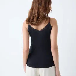 Wunderlove by Westside Black Lace-Detailed Cotton-Blend Camisole image 2