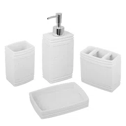 Myntra Elegant Homes Set Of 4 White Textured Serenity Bath Accessories image 5