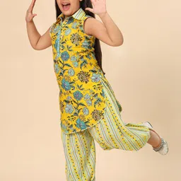 BAESD Girls Floral Printed Regular Pure Cotton Kurta with Dhoti Pants image 3