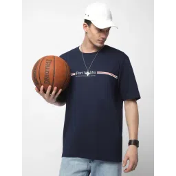 R&B Navy Cotton Relaxed Fit Printed T-Shirt image 3