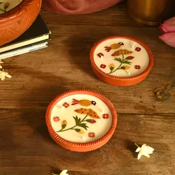 JAYPORE 2 Pieces Brown & White Terracotta Candles image 2