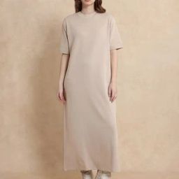 RAREISM Beige Cotton Blend Solid Short Sleeves Dress-picture-27