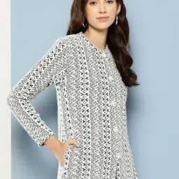 Aarika White Wool Woven Design Cardigan image 3