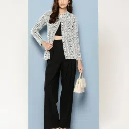 Aarika White Wool Woven Design Cardigan image 5