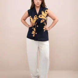 Zink London Black Cotton Loose Fit Floral Print Top image 5