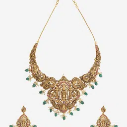 Kushal's Fashion Jewellery Gold-Plated Stone Studded & Beaded Ethnic Antique Jewellery Set image 4