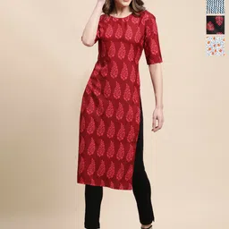 Ethnic basket Women Pack of 4 Ethnic Motifs Printed Round Neck Straight Kurta-picture-27