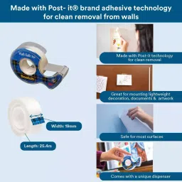 Scotch Damage Free Mounting and Decor Wall Safe Tape White 1.9 cm Width 16.5 m Length Plastic for Wall, (Pack of 30 Pcs) image 2