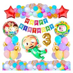 Bubble Trouble 3rd Happy Birthday Decoration Little Kids Coco Theme Combo Kit Items With Pastel Balloons HBday Papper Banner For Theme Birthday Party Decorations Multi Color Pack of 37-picture-0