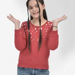 CRIMSOUNE CLUB Cotton Full Sleeves Butterflies Printed Sweatshirt - Red-picture-38