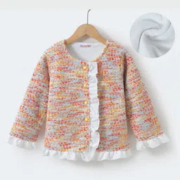 Kookie Kids Full Sleeves Textured Winter Jacket With Frill Detailing - Orange-picture-31