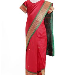 Babyhug Woven Half Sleeves Blouse & Saree with Zari Border - Dark Pink-picture-8