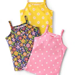 Babyhug 100% Cotton Single Jersey Knit Sleeveless Slips With Floral & Polka Dot Print Pack Of 3 - Pink Yellow & Navy Blue-picture-26
