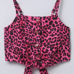 Taffykids Linen Sleeveless Leopard Printed Crop Top - Black & Pink-image-78