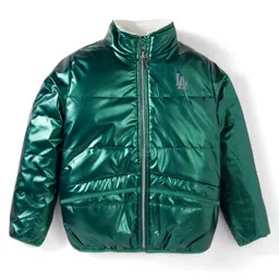 Primo Gino Woven Full Sleeves Reversible Puffer Quilted Jackets With LA Embroidery - Green & Off White-picture-11