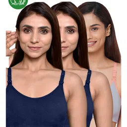 Inner Sense Organic Cotton Knit Pack of 3 Solid Antimicrobial Maternity Bras With Nursing Access - Multi Colour-image-67