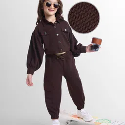 OLLINGTON ST. Waffle Knit Full Sleeves Solid Shirt Top & Waffle Joggers - Brown-picture-21