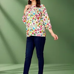 KHANJAN FASHION Women Floral Print Tie-Up Neck Crepe Top image 4